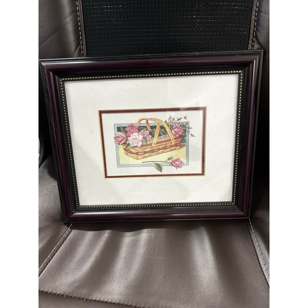 Longaberger May Series Rose Basket Wall Art Framed Floral